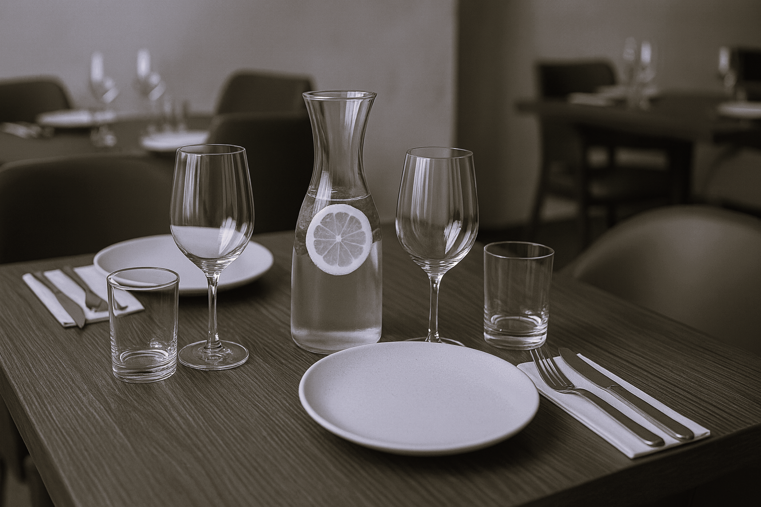 KI generiertes Bild gedeckter Tisch Gastronomie. 
